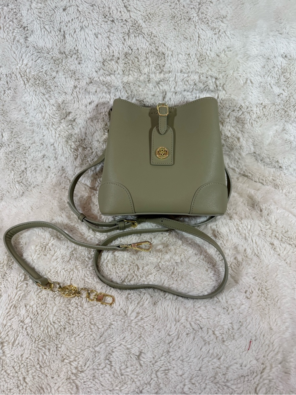 Olive Green Leather Crossbody Bag with Gold Accent